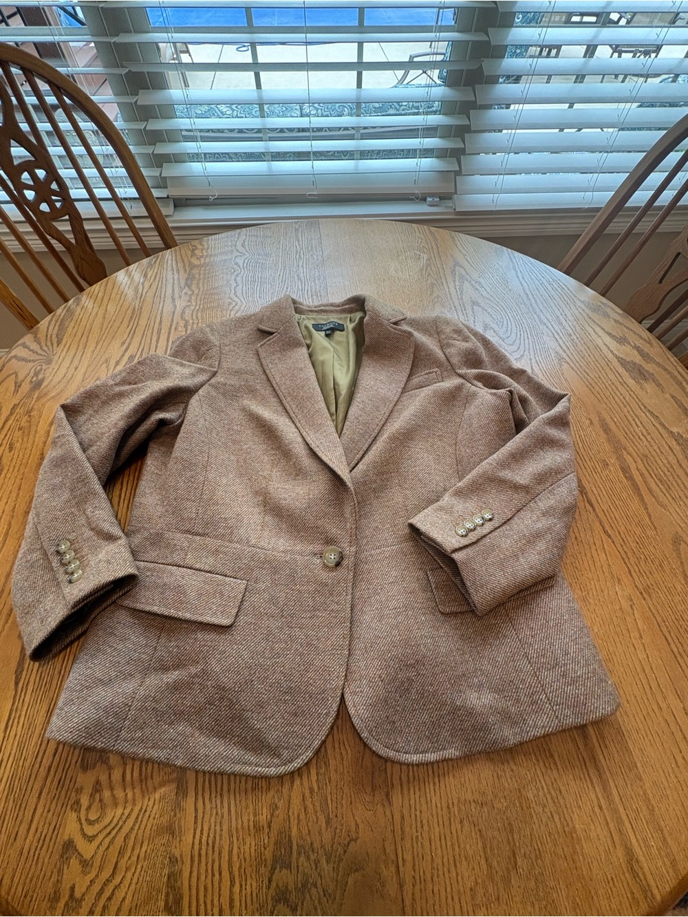 Talbots tan tweed wool blend blazer jacket size 16WP
